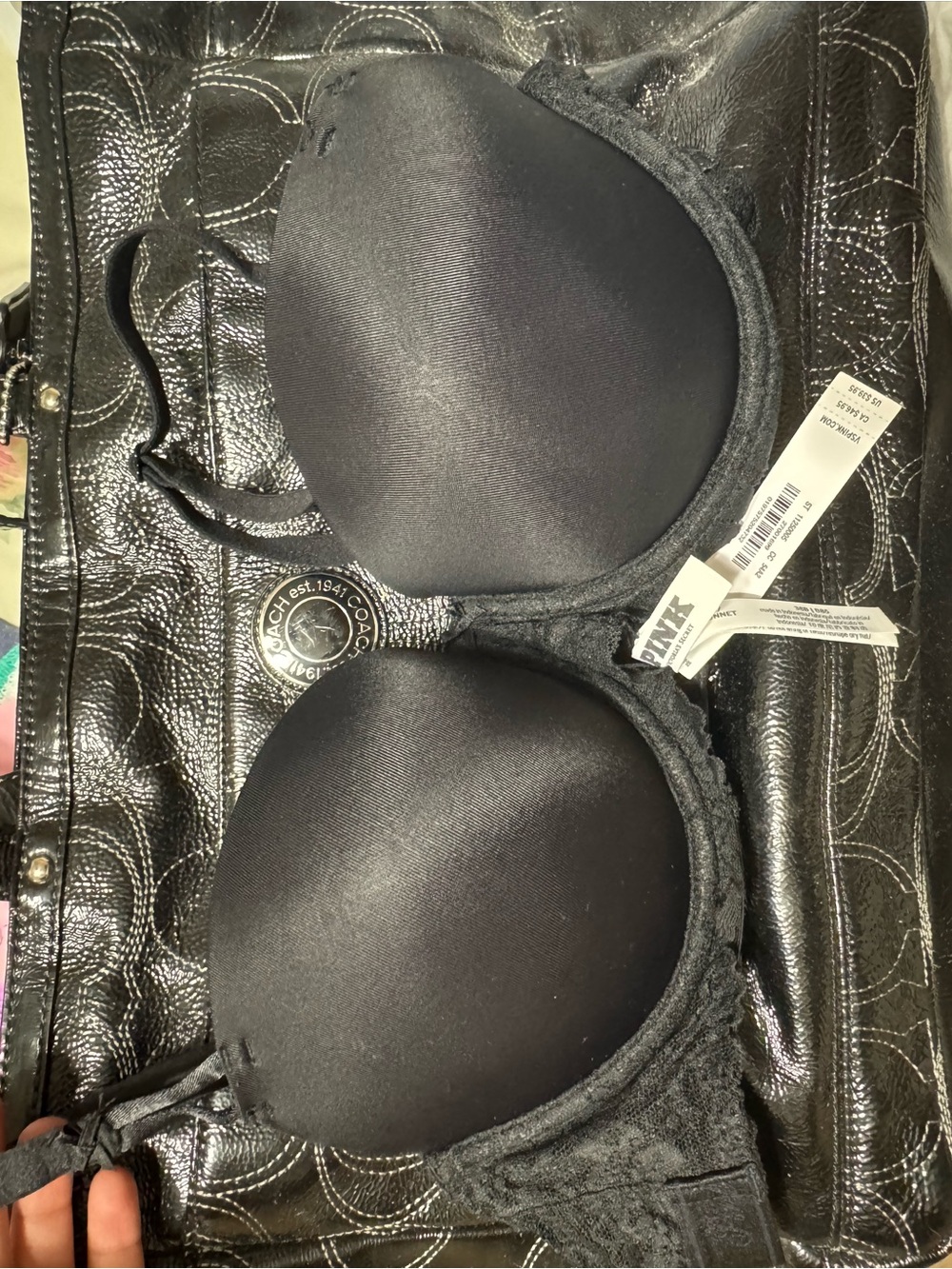 PINK Victoria's Secret Black Molded Lace Underwire Bra